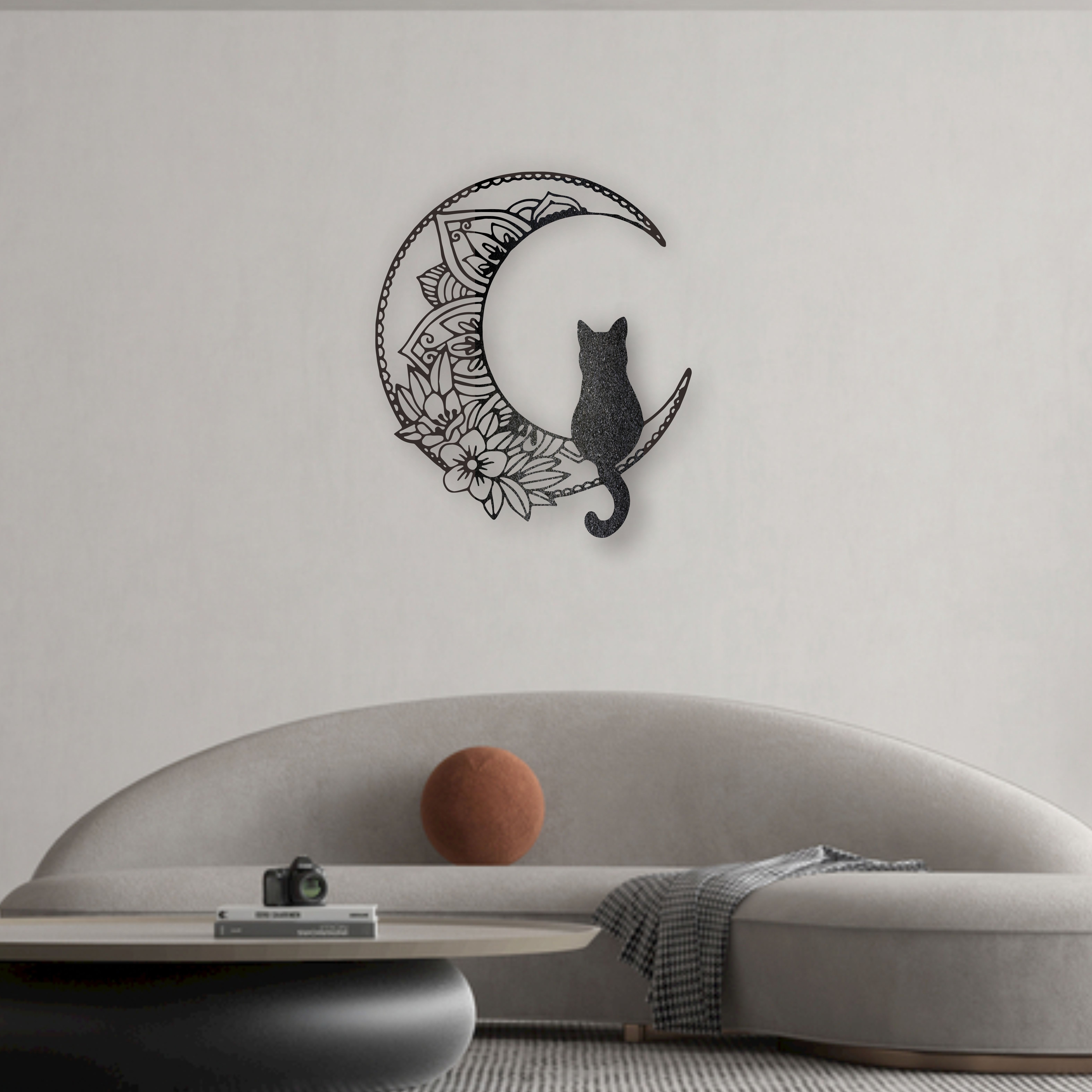 Cat And Moon Metal Wall Art Sculpture Abstract Silhouette Decor For Cat Lovers Indoor
