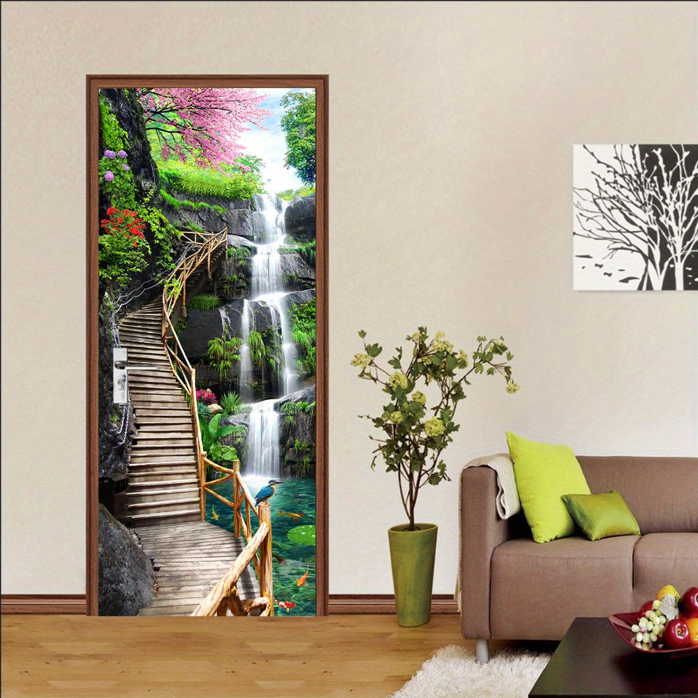  KFEOEA 3D Puerta Mural Arte Puerta Pegatinas Para Puertas  Interiores, 30.3 X 78.7 Bosque Cascada Río Paisaje Dormitorio Sala Baño  Decoración Casa Mural Foto Vinilo Adhesivo Pared Vacaciones Pared S 