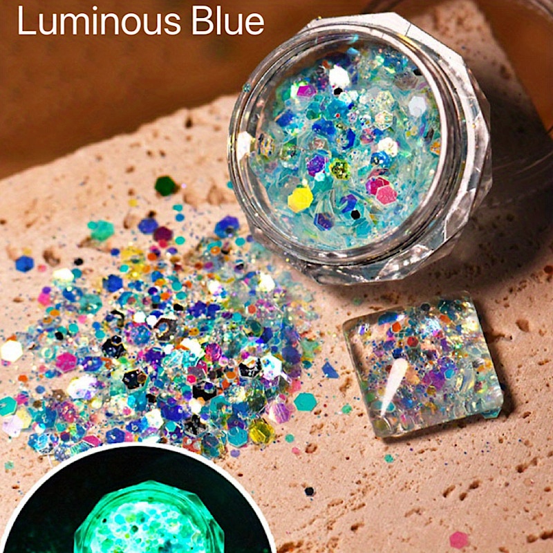 Holographic Luminous Nail Glitter Sequins, 6 Colors Nail Art