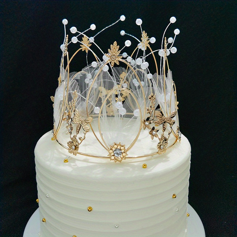 Crown Cake Topper Elegant Mesh Beaded Cake Topper Exquisite Temu