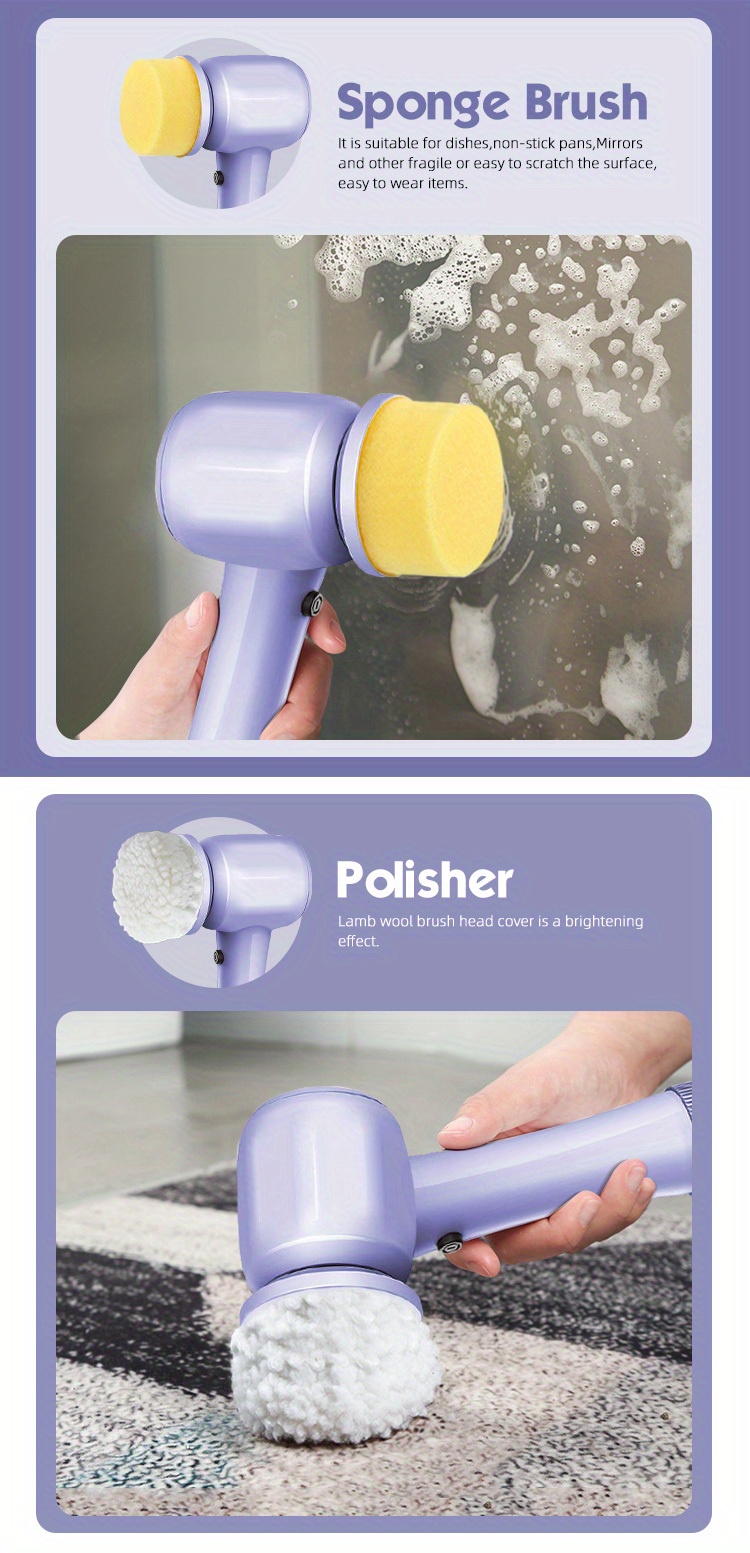 Cepillo de limpieza eléctrico recargable para baño y cocina con cepillos  intercambiables, variedad de colores / hog.173