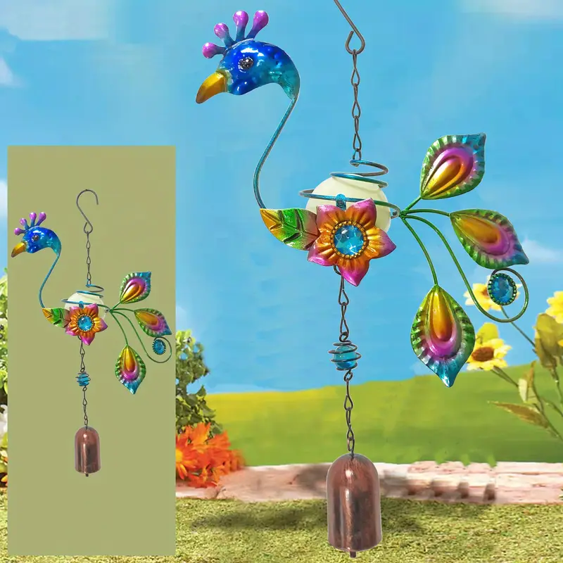 1pc peacock wind bell hanging decor peacock wind chimes ball glow in dark decorative metal spring summer decoration wall sculpture for indoor outdoor home garden pathway courtyard decor details 1
