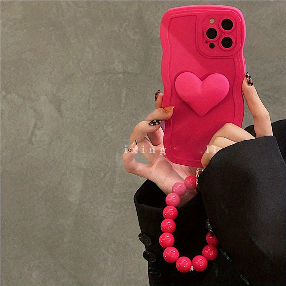 3D Love Heart Ring Holder Funda De Cuero Cuadrada Para IPhone 14