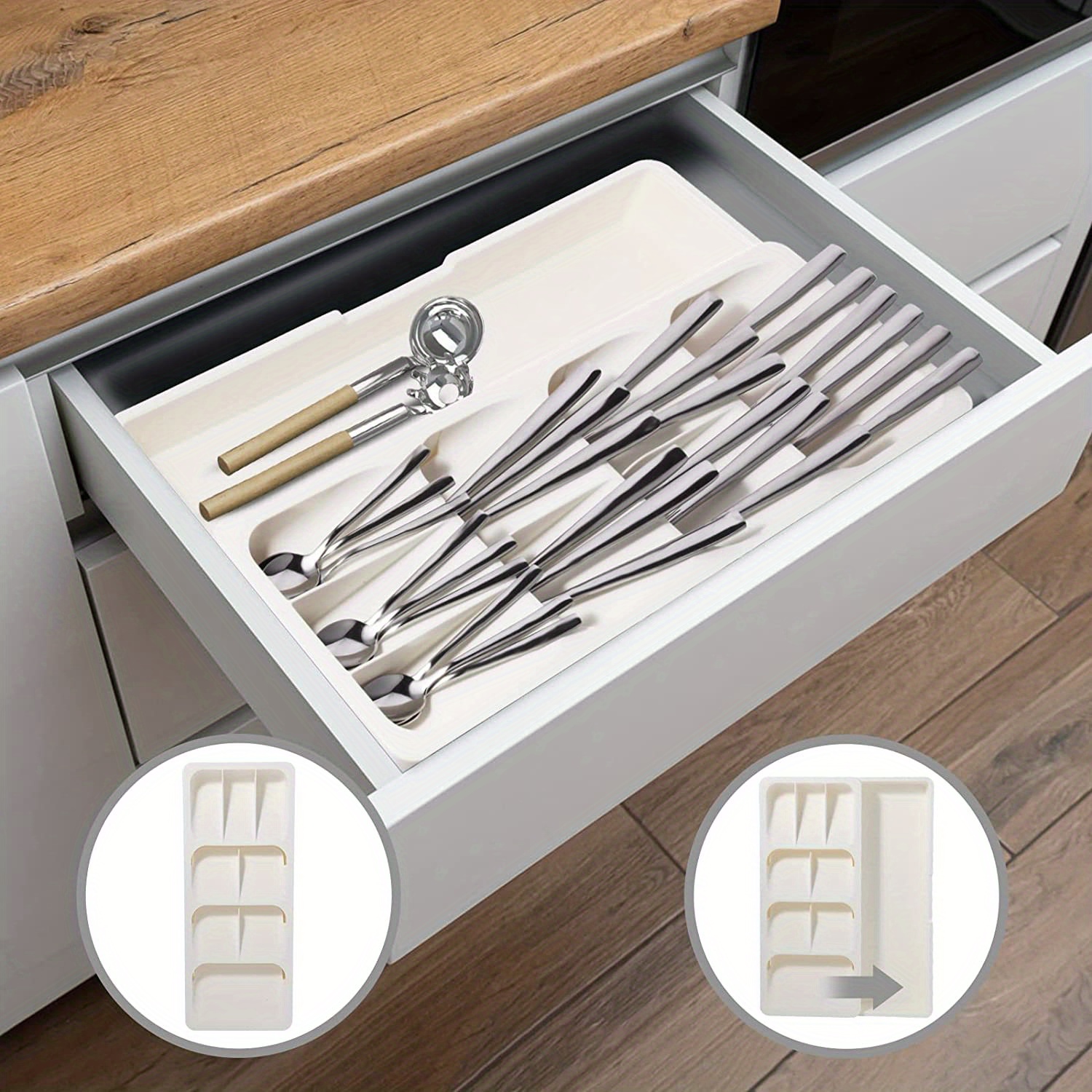 Organizador de cubiertos extensible ajustable Bandeja de cajón Separador de  almacenamiento de vajilla de cocina para cocina Organizador de cubiertos  BLESIY Organizador de cubiertos