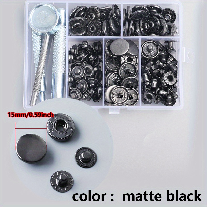  200Pieces (50Sets) 15MM Snap Fastener Kit Tool Snap Button kit  Snaps for Leather Snap Fasteners Kit for Leather Marine Grade Stainless  Steel Snaps Button for Canvas Bag, Jeans, Clothes, Fabric (BLack) 