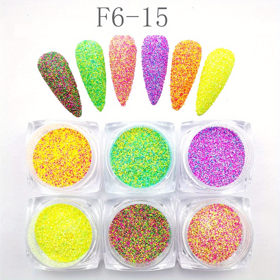 Xelparuc Holographic Glitter Fine Glitter 6boxes 3D Colorful Shining Nail Sequins Ultra Fine Powder Nail Art Supplies Powder Dust for DIY Crafts, Size: Small