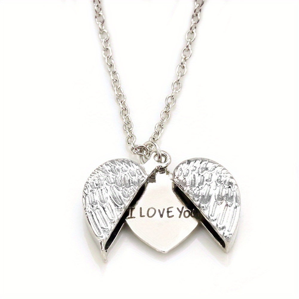 Creative Heart Angel Wings Openable Pendant Necklace Trendy - Temu