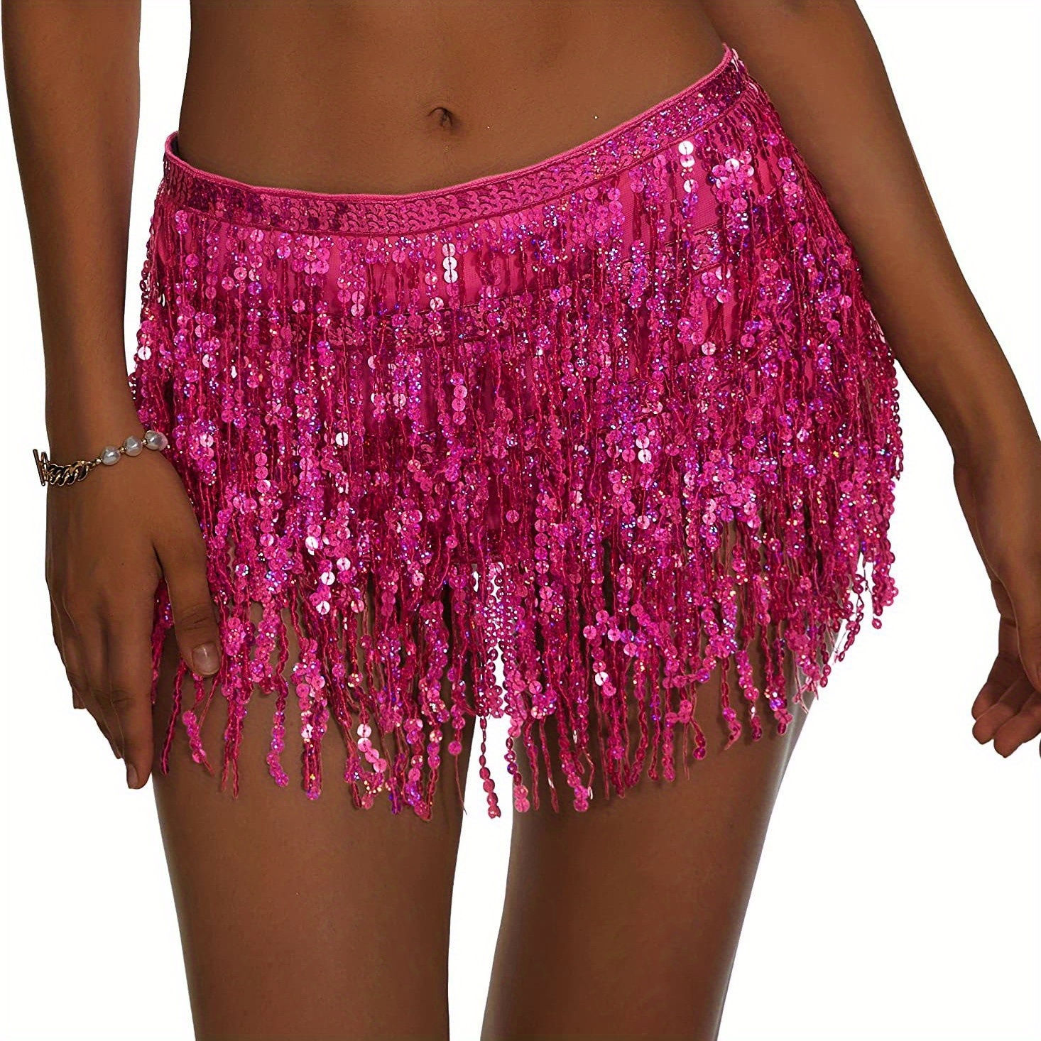 Y2K Sequin Tassel Hip Skirt Belly Dance Wrap Party Costume