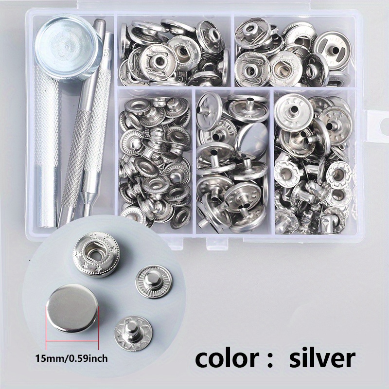 60 Set Leather Snap Fasteners Kit,15mm Metal Button Snaps Press Studs with  4 Setter Tools, 2 Color Leather Snaps for Clothes, Jackets, Jeans Wears