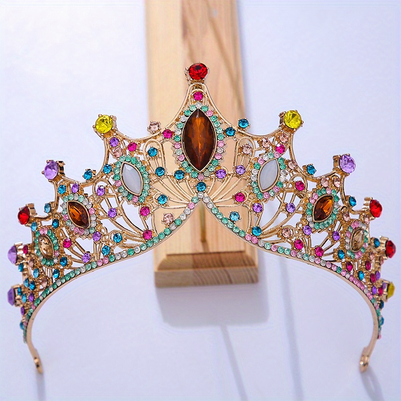 Colorful Rainbow Rhinestones tiara crown birthday party