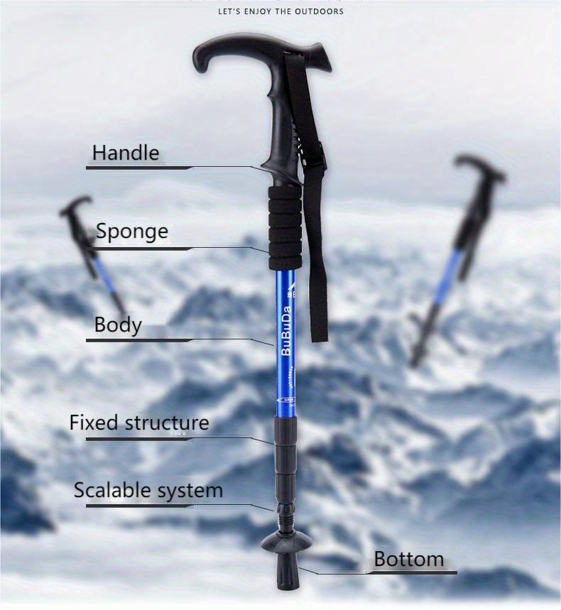 High-strength Aluminum Alloy Curved Handle Trekking Pole Trekking Cane