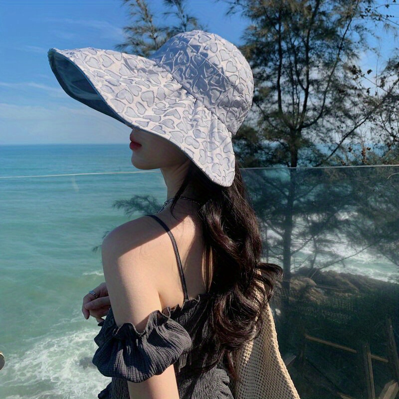 Sunshade Large Brim Sun Hat Women Embossed Fashion Beach Hat - Temu