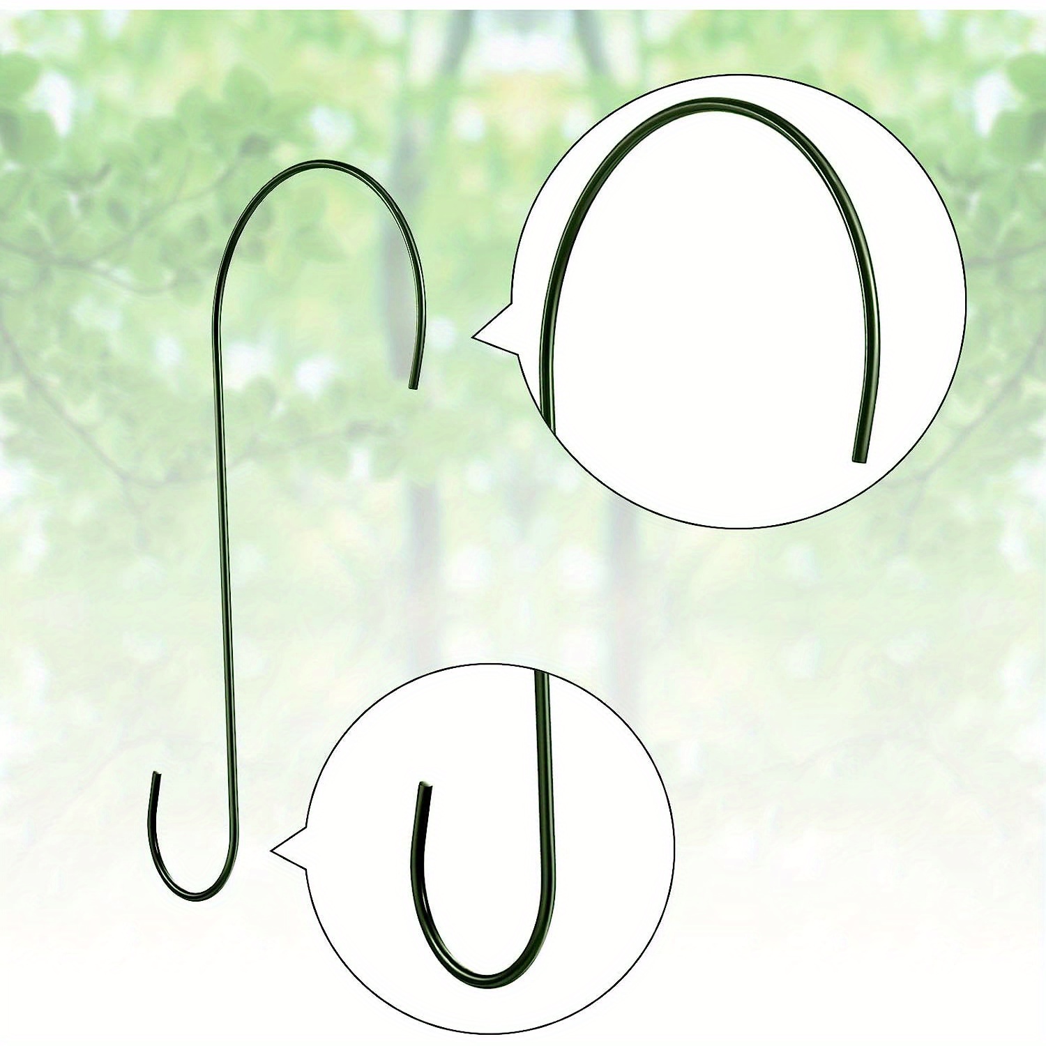 2pcs, 12 Inches Tree Branch Hooks,S Shape Hooks - Metal Hanger Hook For  Hanging Bird Feeders, Baskets,Plants, Lanterns And Ornaments (Green)