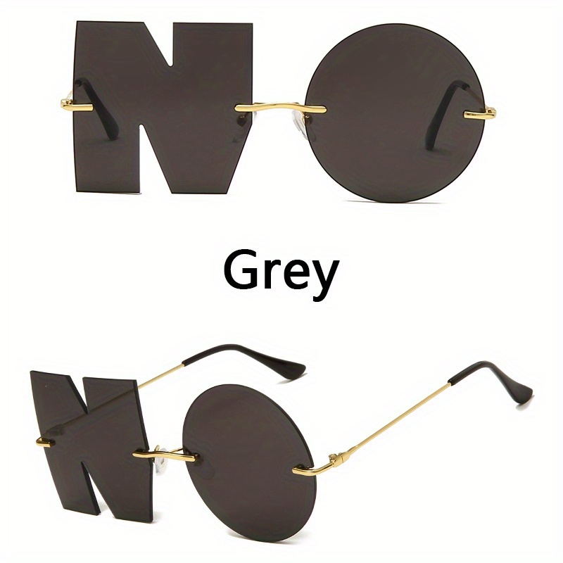 Men's Fashion Letter NO Shape Sunglasses Brand Design Metal Rimless Sun Glasses Trendy Sunglass UV400 Shades Mirror Coating Eyewear