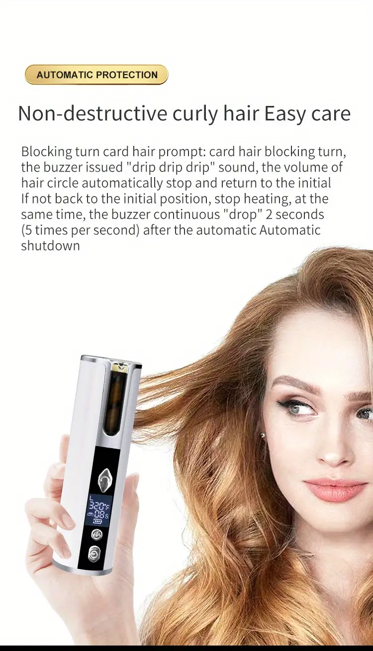 1pc wairless hair curler lcd display rechargeable cordless automatic portable hair waver auto rotating ceramic air spin hair curler automatic curling iron styling tool ceramic curly rotate styler women details 6