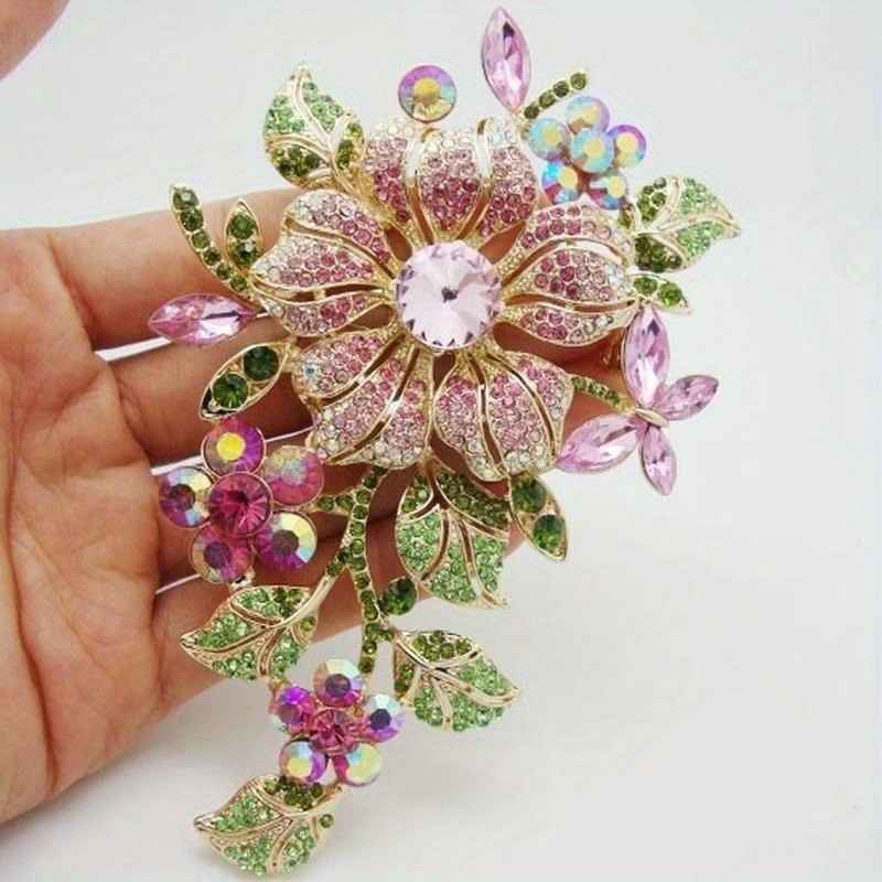 TEMU Exquisito Broche De Flores De Circonia Colorido De Moda Para Hombres, Accesorios De Alfiler De Vestido De Escenario, Joyería De Recuerdo,