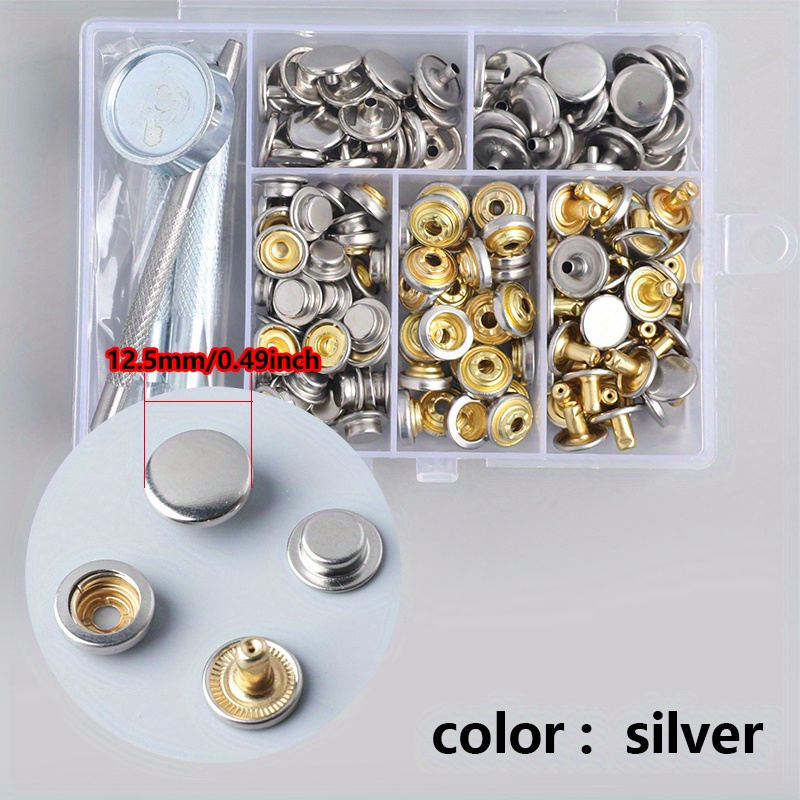 400Pieces (100 Sets) Leather Snap Fastener Kit Tool 5/8inches (15mm) Snap  Button kit Snaps for Leather Anti-Rust Fasteners for Bag, Jeans, Clothes