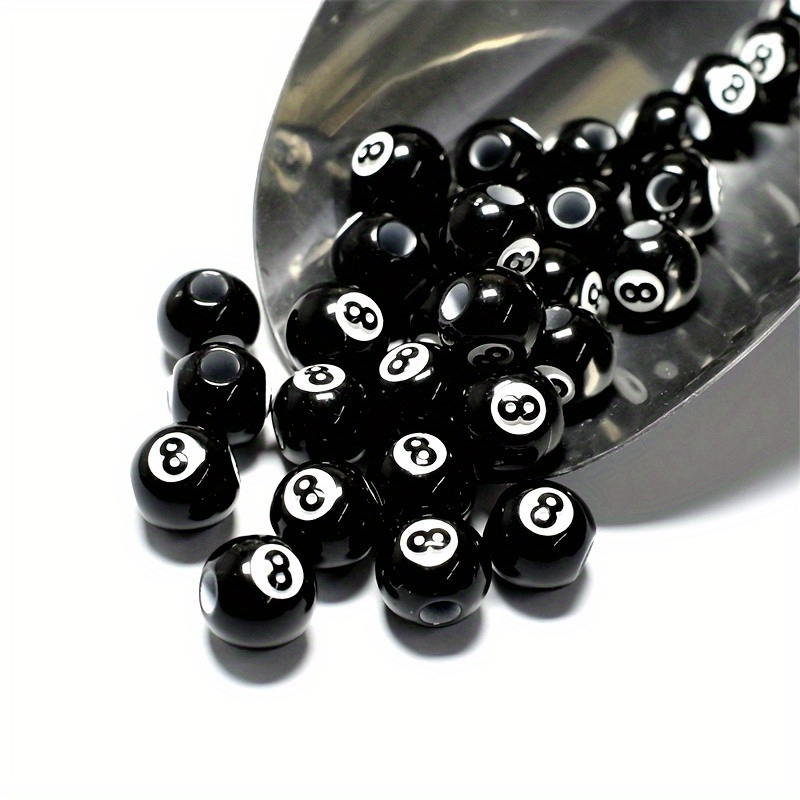 Beadtin Black Opaque 12mm Round Pony Beads - Billiard 8 Ball Design (48pcs), Size: 12 mm