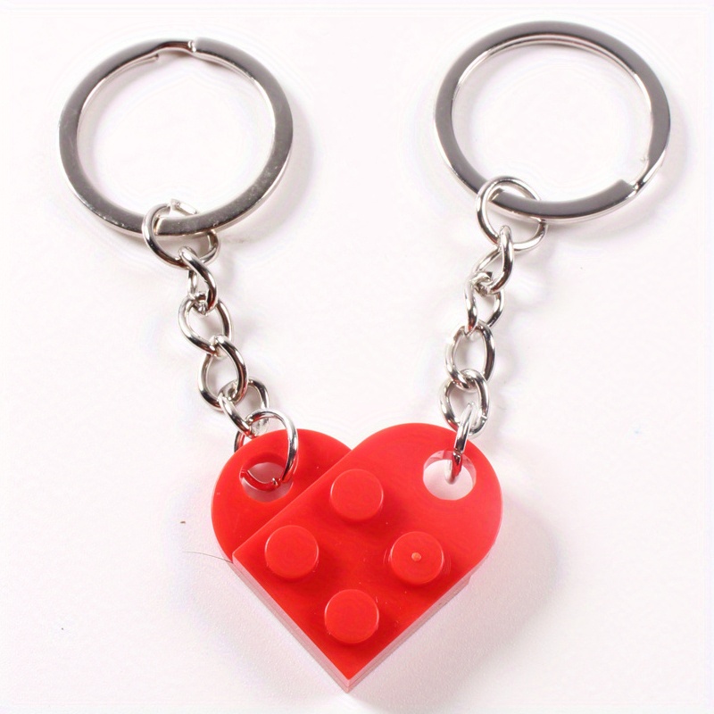 2Pcs/Set Red Love Heart Brick Necklace Key Chain for Couples Valentine Gifts Keychain Ornament Accessories 5 Style to Choose,Temu