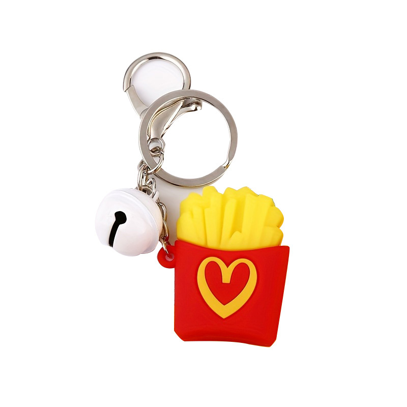 French Fries Rhinestone Puffy Tassel Key Chain Purse Charm Handbag Accessory