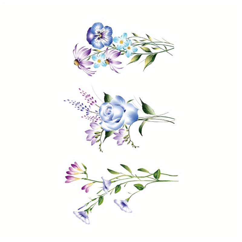 Temporäres Tattoo-Blumenmotiv - Violett, Schwarz, Weiß, 19 X 9 Cm, Wasserfest