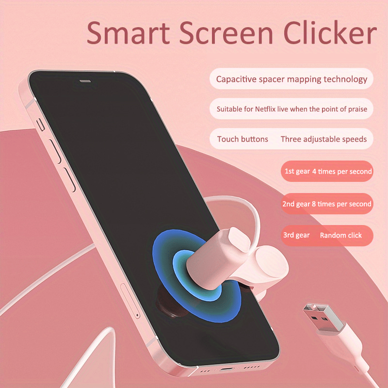 Mute Phone Screen Auto Clickers Single Connection Mute Tapping Adjustable Speed  Clickers Device for Live Streaming Cell Phone