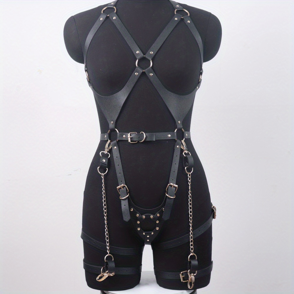 Womens Faux Leather Harness Body Chest Straps Belt Hollow Out Cage