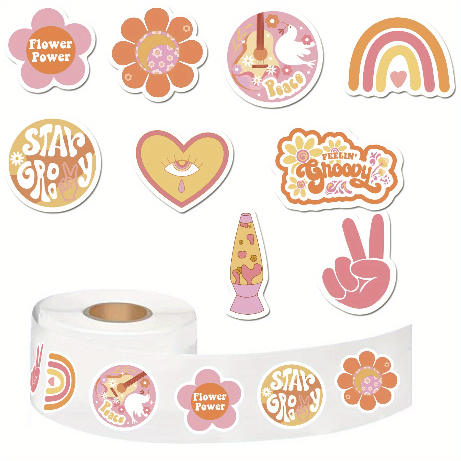 Boho Hippie Sticker Roll, Groovy Boho Stickers For Water Bottle, Cute