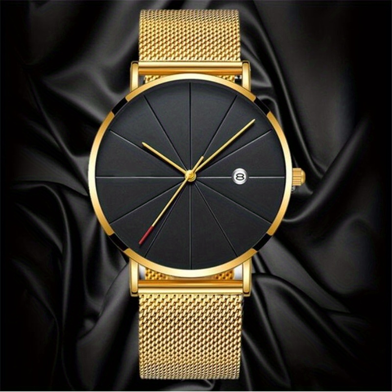TEMU Men' Minimalist Business Quartz Watch With Calendar & Date Display - Stainless Steel Band, Wristwatch Suitable For Professional & Casual Attire,