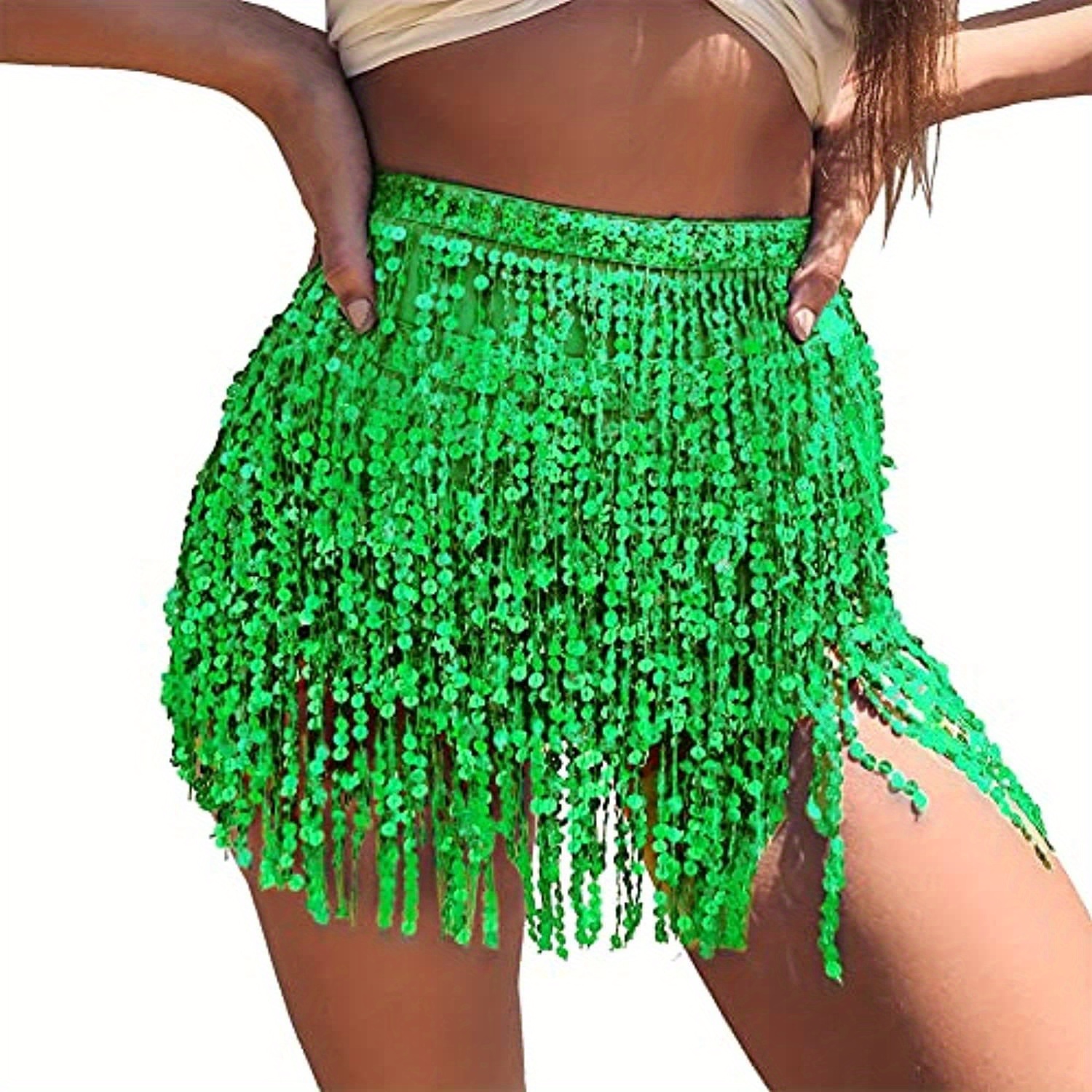Y2K Sequin Tassel Hip Skirt Belly Dance Wrap Party Costume