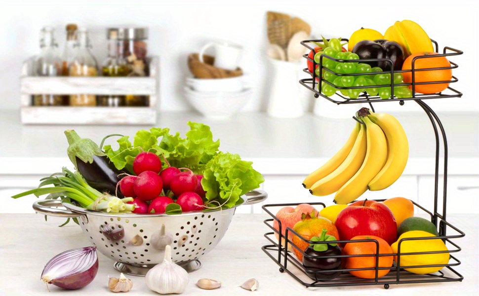 2 layer Square Countertop Fruit Vegetable Basket Bowl - Temu