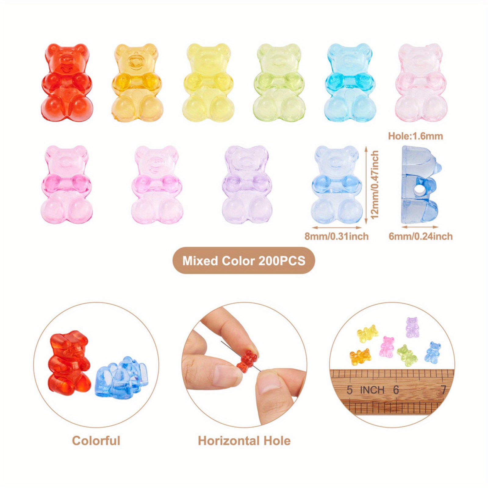 Hole Colorful Transparent Acrylic Lovely Bear Beads Random - Temu