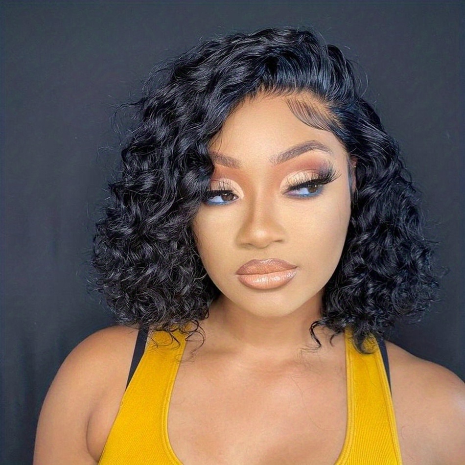 Deep Wave 13x4 Lace Front Wigs Short Bob Cut Curly Brazilian Remy Human  Hair