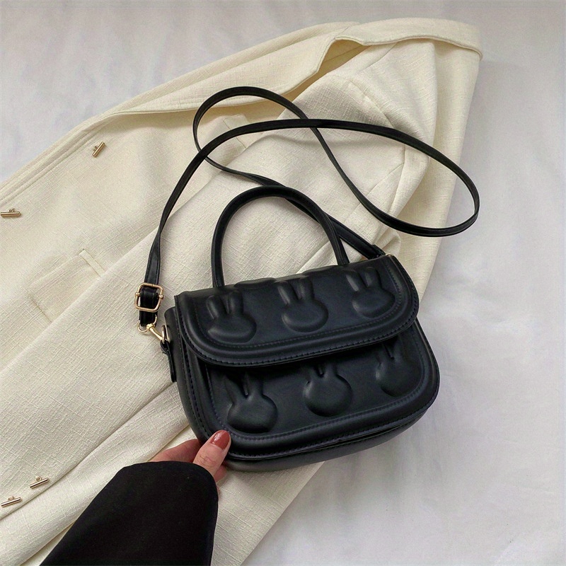 Cute Black Leather Saddle Shoulder Bag Women Saddle Crossbody Bag for