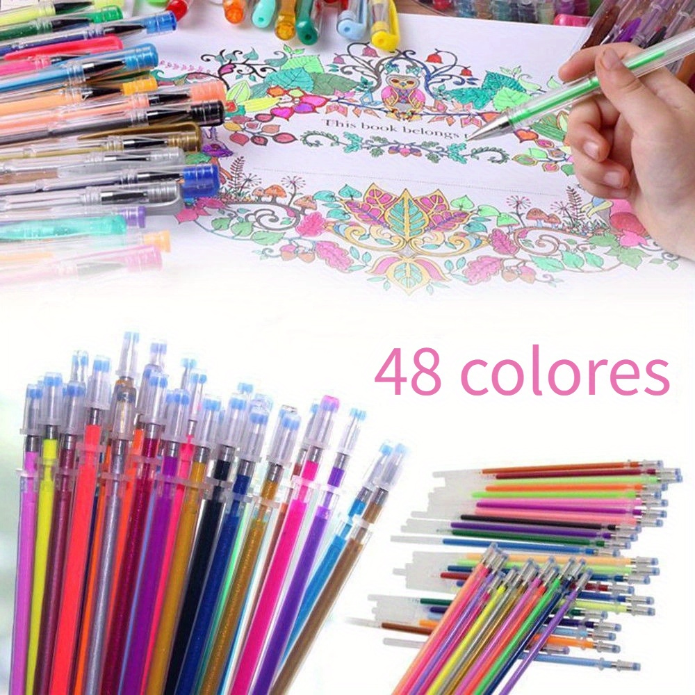Bolígrafos de gel con purpurina de 48 colores, bolígrafos de colores para  colorear para adultos, bolígrafos de libro para mujeres, niñas y niños