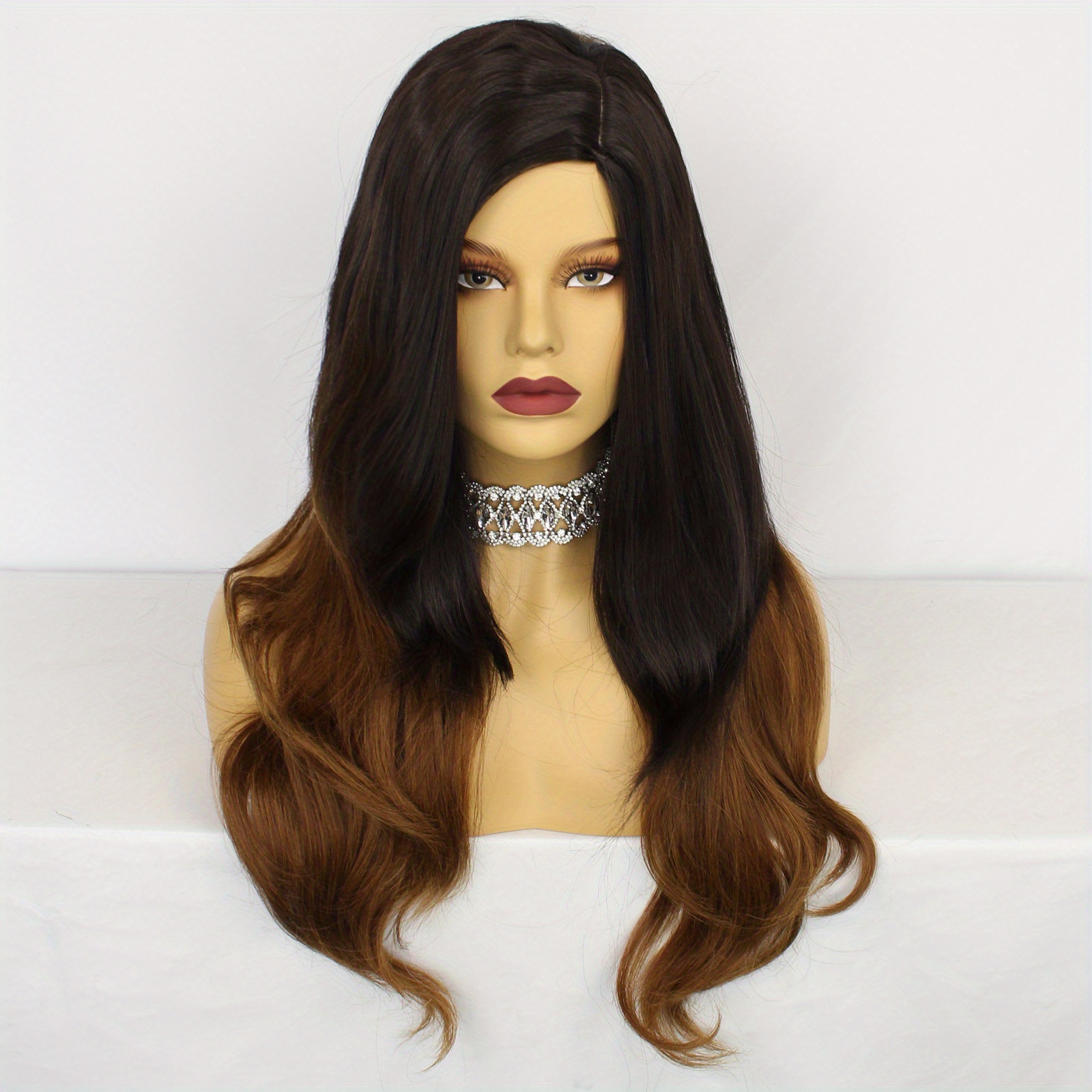 Two Tone Black Brown Wavy Hair Wigs Synthetic Fiber Hair Temu