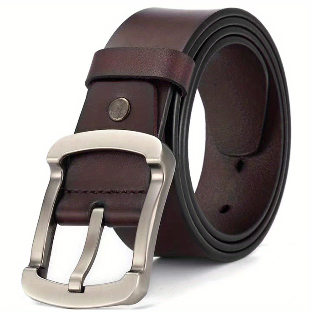 Double Stitch Sewing Men Leather Belt Metal Buckle Brand Luxury Belts for  Men Famous Work Business Black Waist at  Men's Clothing store