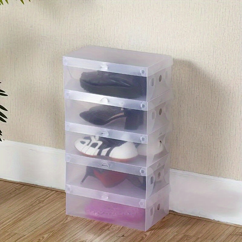 Plastic Foldable Shoe Box, Set of 6 Shoe Storage Organizers Small Size Stackable Clear Shoe Storage Box Rack Clear, Adult Unisex, Size: 6pcs Large(