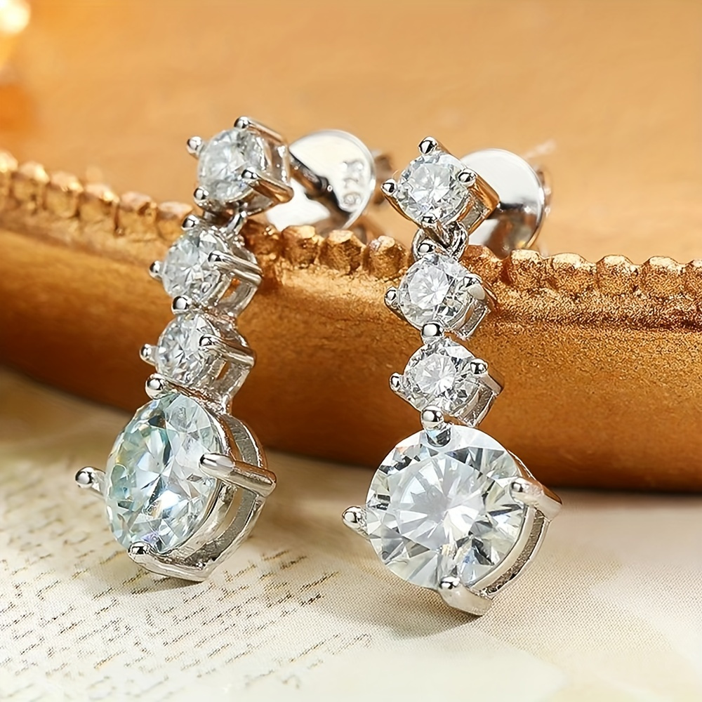 

925 Sterling Silver Moissanite Round Shape Tassel Earrings For Women Proposal Engagement Wedding Anniversary Birthday Gift