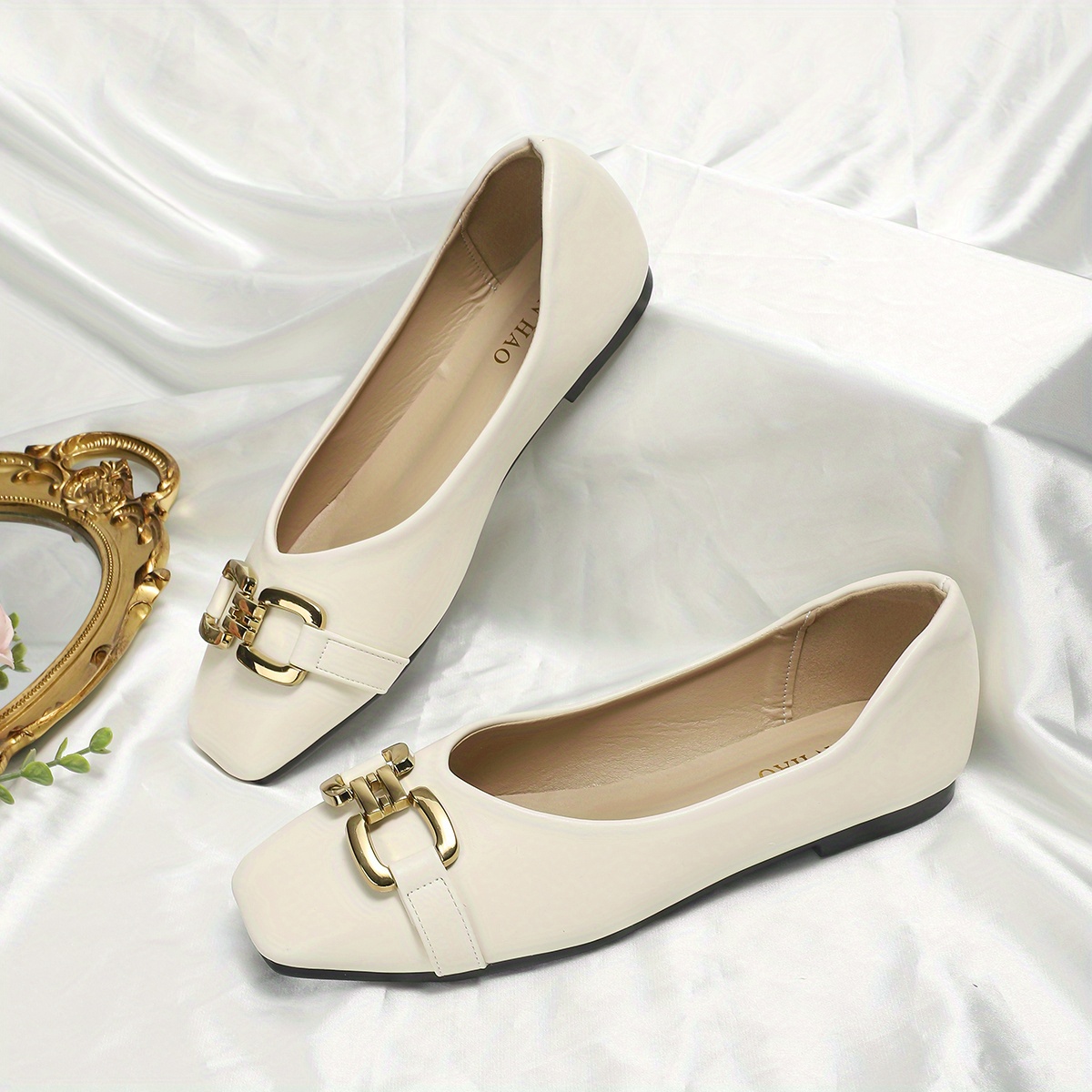 weiße damen slipper goldener schnalle bequeme weiche sohle Temu