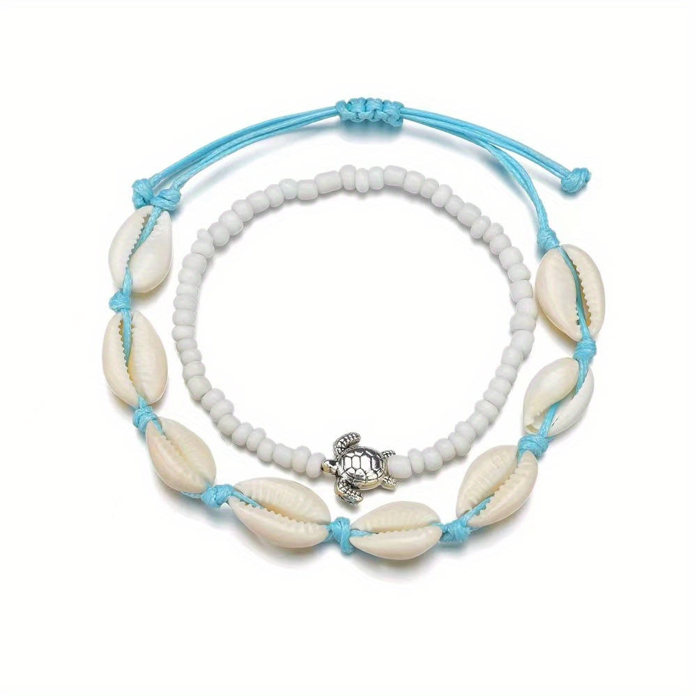 Seashell & Turtle Charms Hand Woven Anklets For Men & Women - Temu