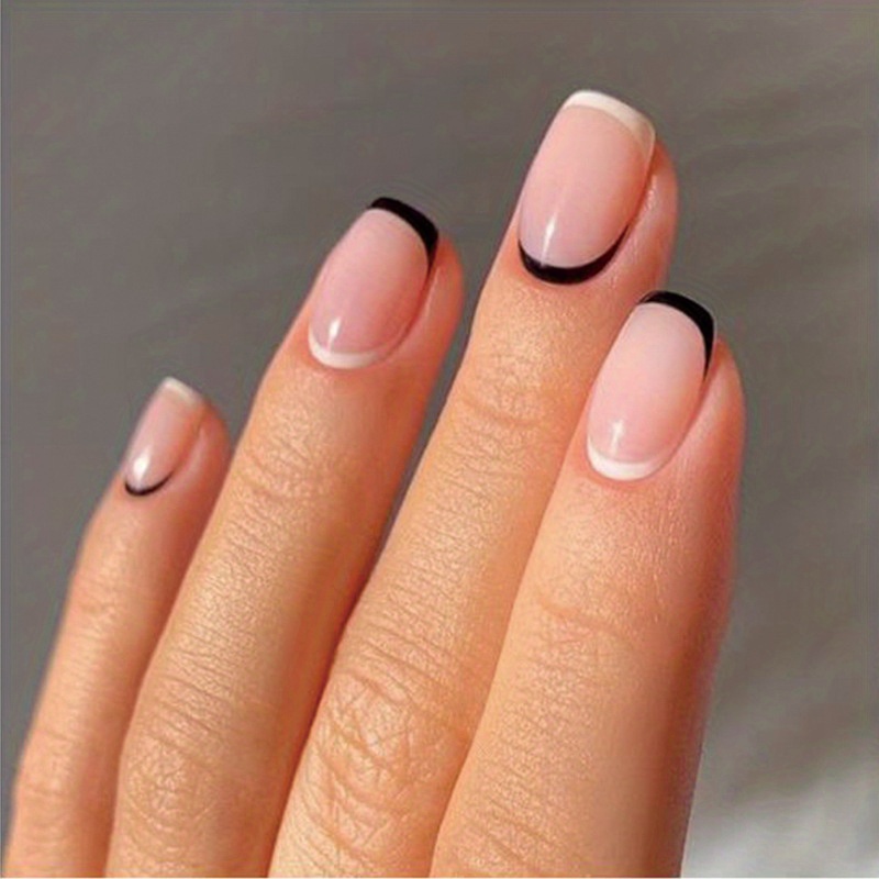 Black And White Geometric Pattern French Style Suitable For Women S 24ps Jelly Glue*1 Scrubbing Stick*1