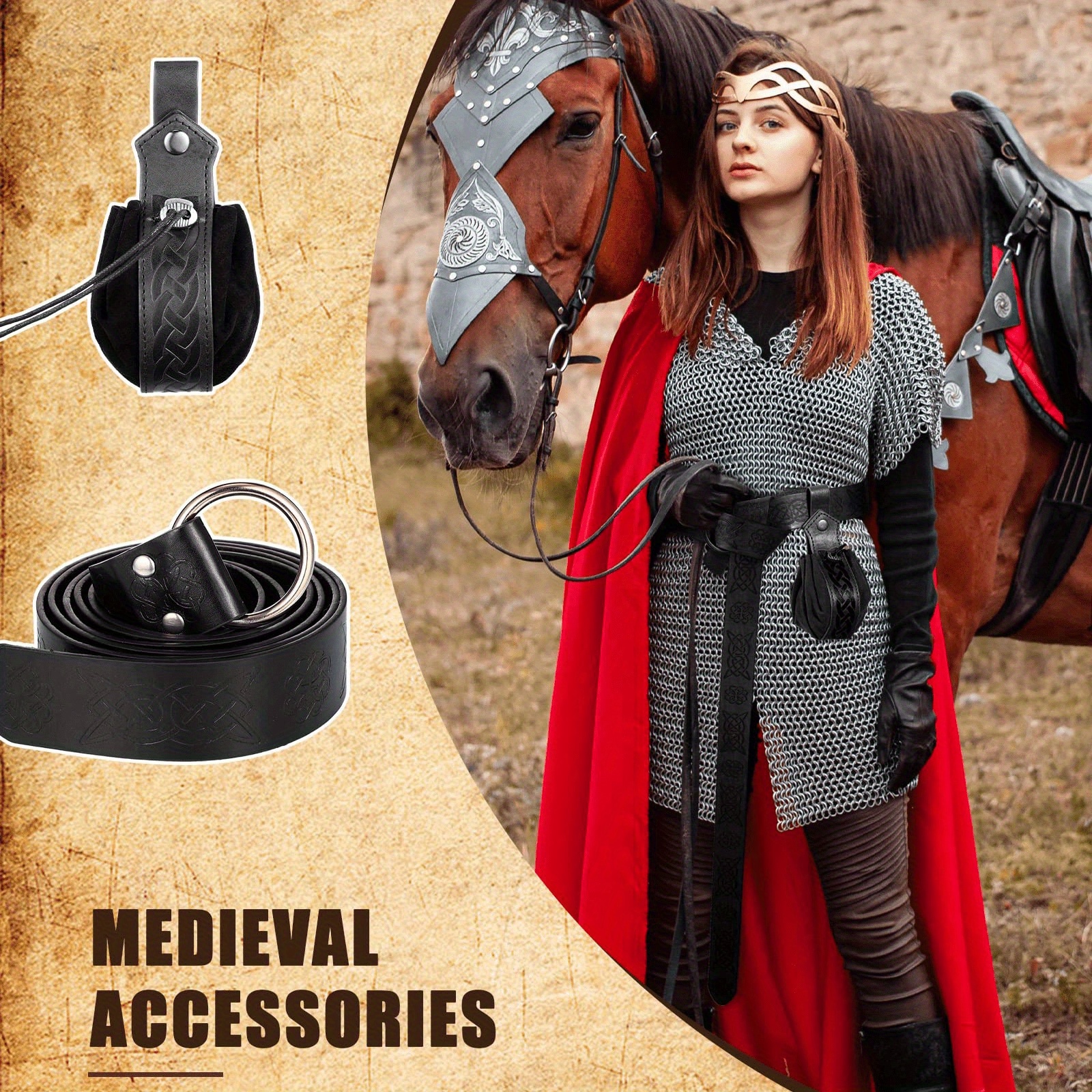 Medieval Viking Style Leather Waist Bag Vintage Leather Purse Belt Bag  Fantasy Larp Pirate Bag Cosplay Accessories