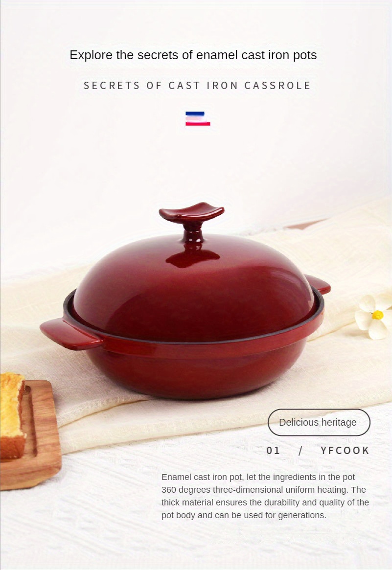 Enamel Cast Iron Dutch Oven With Lid - Perfect For Daily Cooking And Baking  - Durable And Stylish Kitchen Utensil - Temu