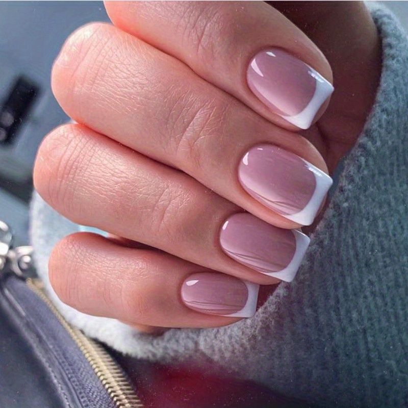 White Edge Press-on Fake Nails 24ps With Jelly Glue*1 And Nail File*1