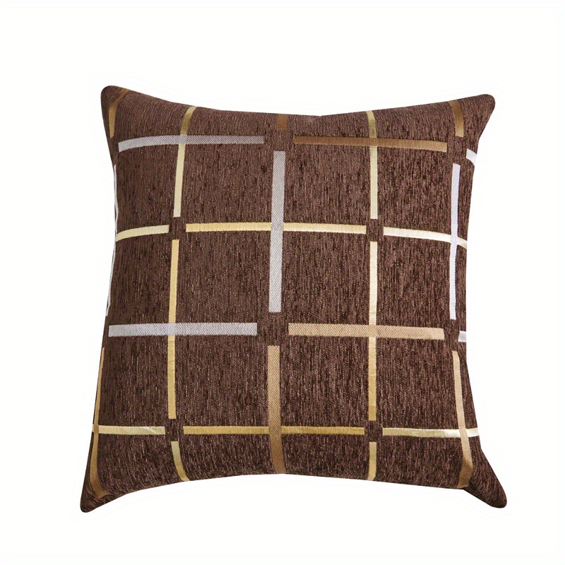 1pc Chenille Golden Stripe Grid Pillowcase Throw Pillow Cover For 1pc-chenille-golden-stripe-grid-pillowcase-throw-pillow-cover-for