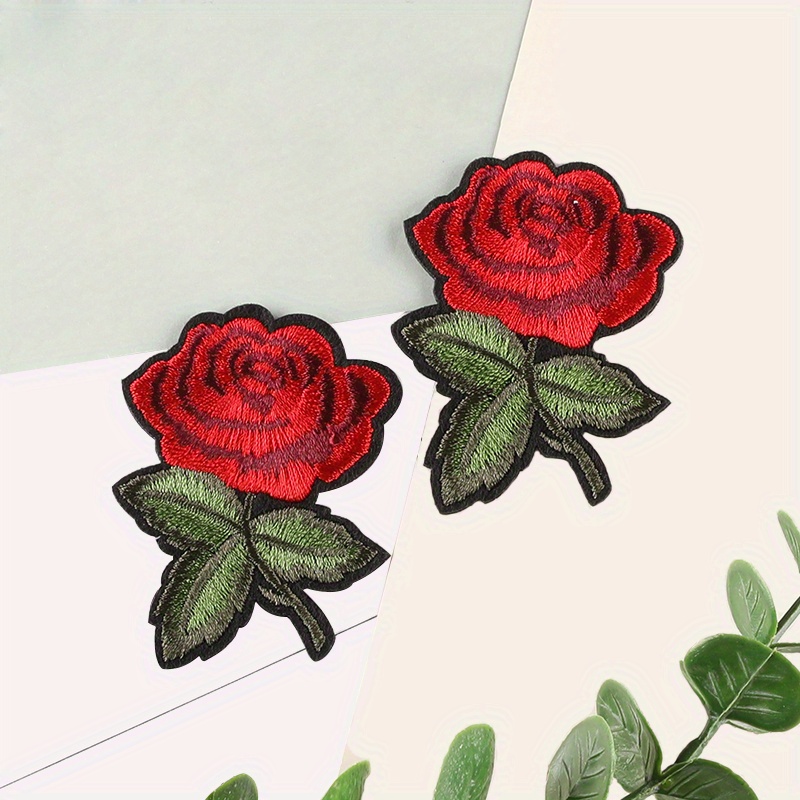 Set Of Two Embroidered Floral Applique Pink Red Craft Patch