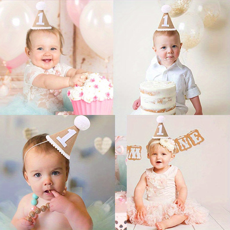 Chapeau d'anniversaire en lin pour bébé, 1 pièce, décoration de fête d' anniversaire, vente en gros, accessoires Photo - Temu France