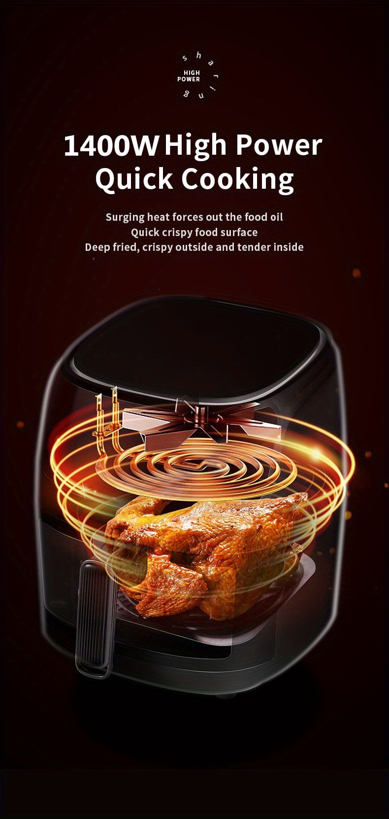 large colorful touch screen air fryer 6l capacity adjustable time and temperature multi functional and convenient for home use details 4