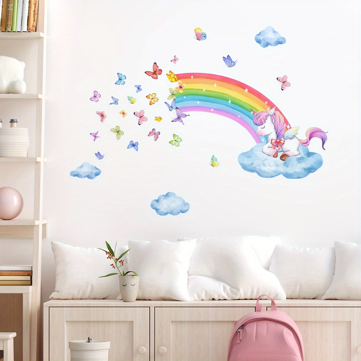 Pegatinas de pared de arcoíris, nubes, estrellas, mariposas, papel tapiz de  fondo, pegatinas decorativas para el hogar, sala de estar, 30x90cm, Ms6244  - AliExpress